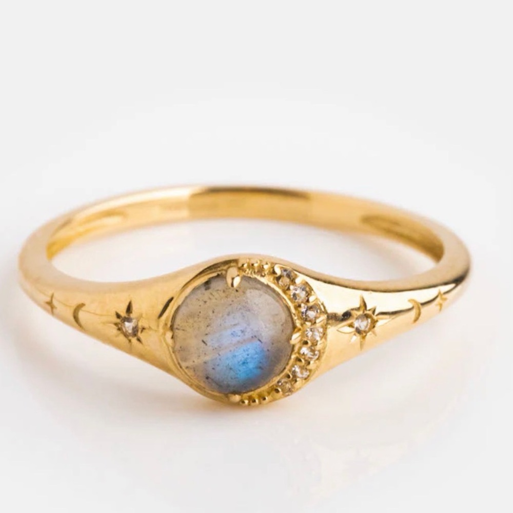 Local Eclectic 9K Solid Gold Labradorite Signet Ring – Size 9